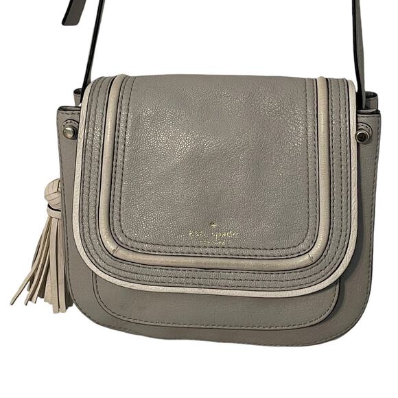 Kate Spade Pratt Street Rianne Bag Womens Gray & Ivory Leather Tasseled Purse - Picture 9 of 12